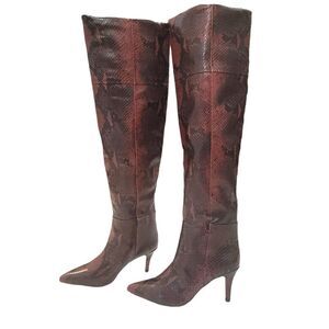 Aqua Snake Embossed Heel Tall Boots - Size 6.5